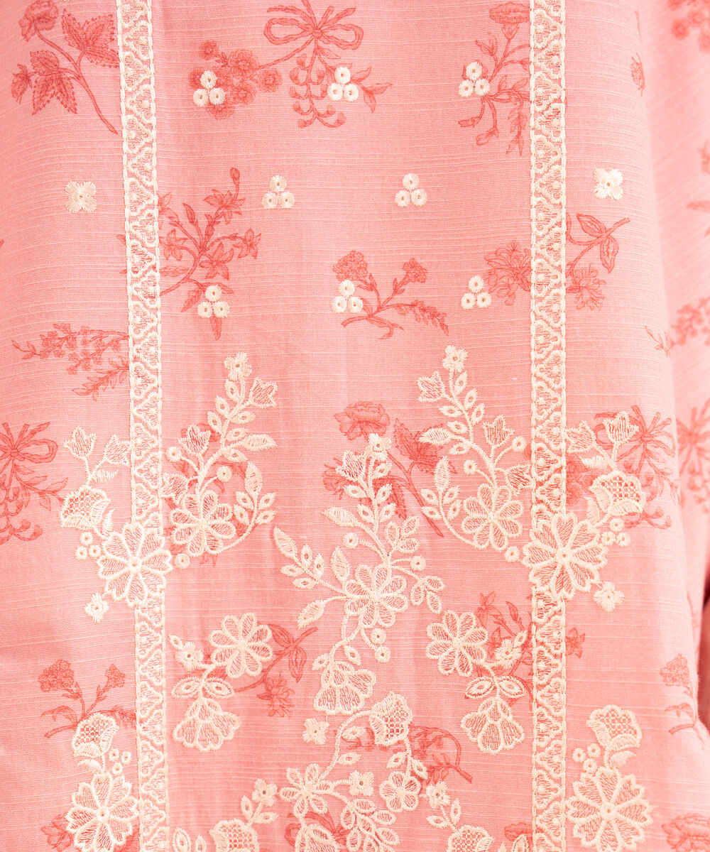 Women's Unstitched Khaddar Embroidered Pink  2 Piece Suit