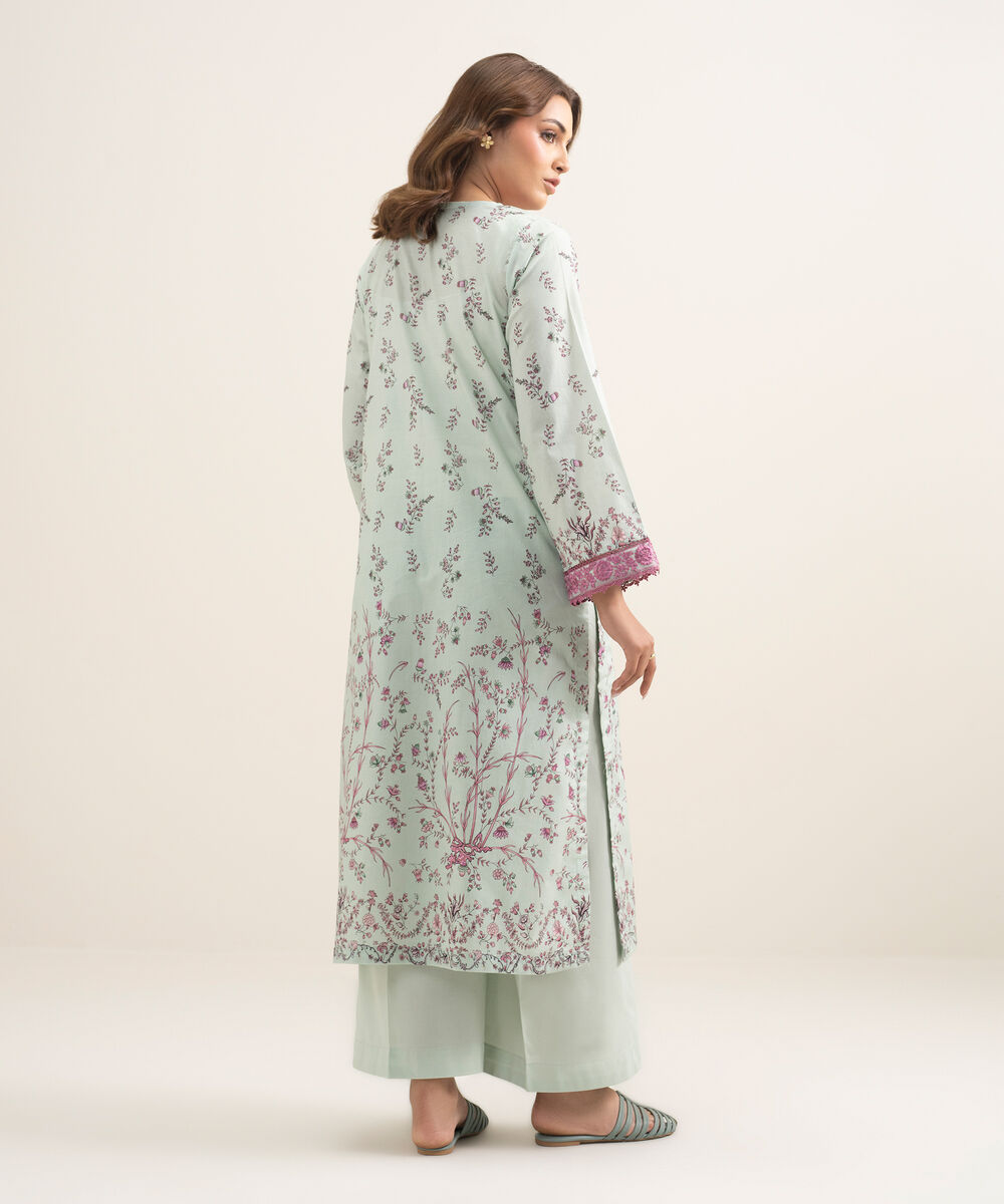 Women's RTW Lawn Embroidered Seafoam Green A-Line Shirt