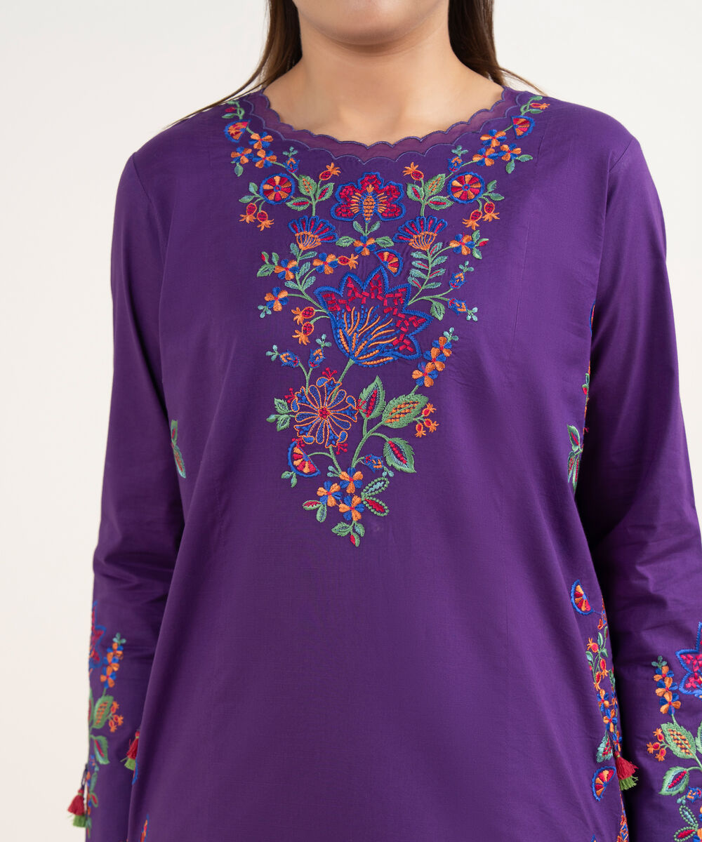 Women's Unstitched Textured Lawn Embroidered Purple 3 Piece Suit