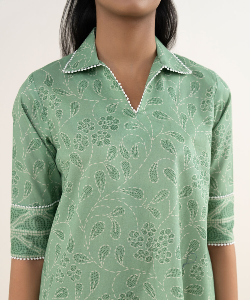 Women's Unstitched Lawn Printed Green Shirt