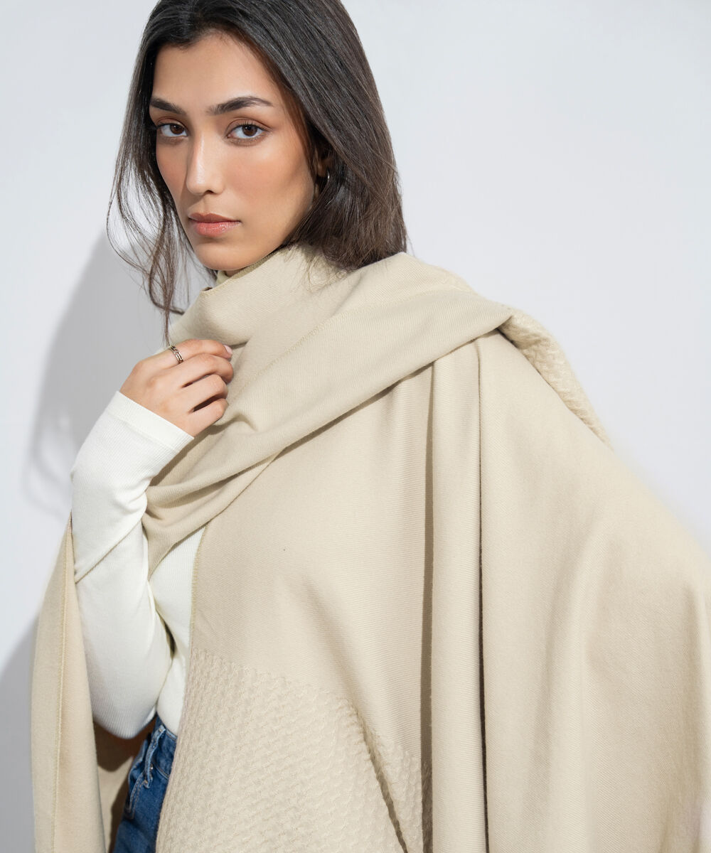 Women's Western Wear Beige Textured Cape Shawl