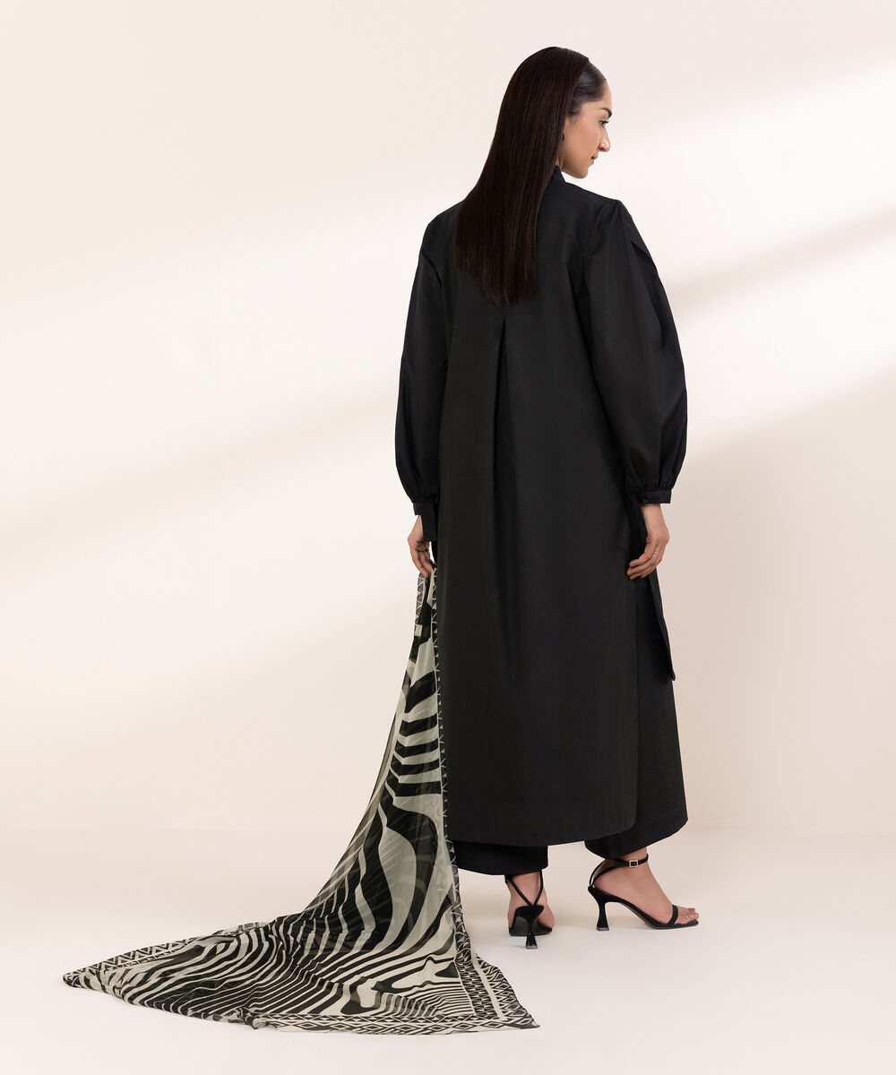 Women's Unstitched Lawn Embroidered Black 3 Piece Suit