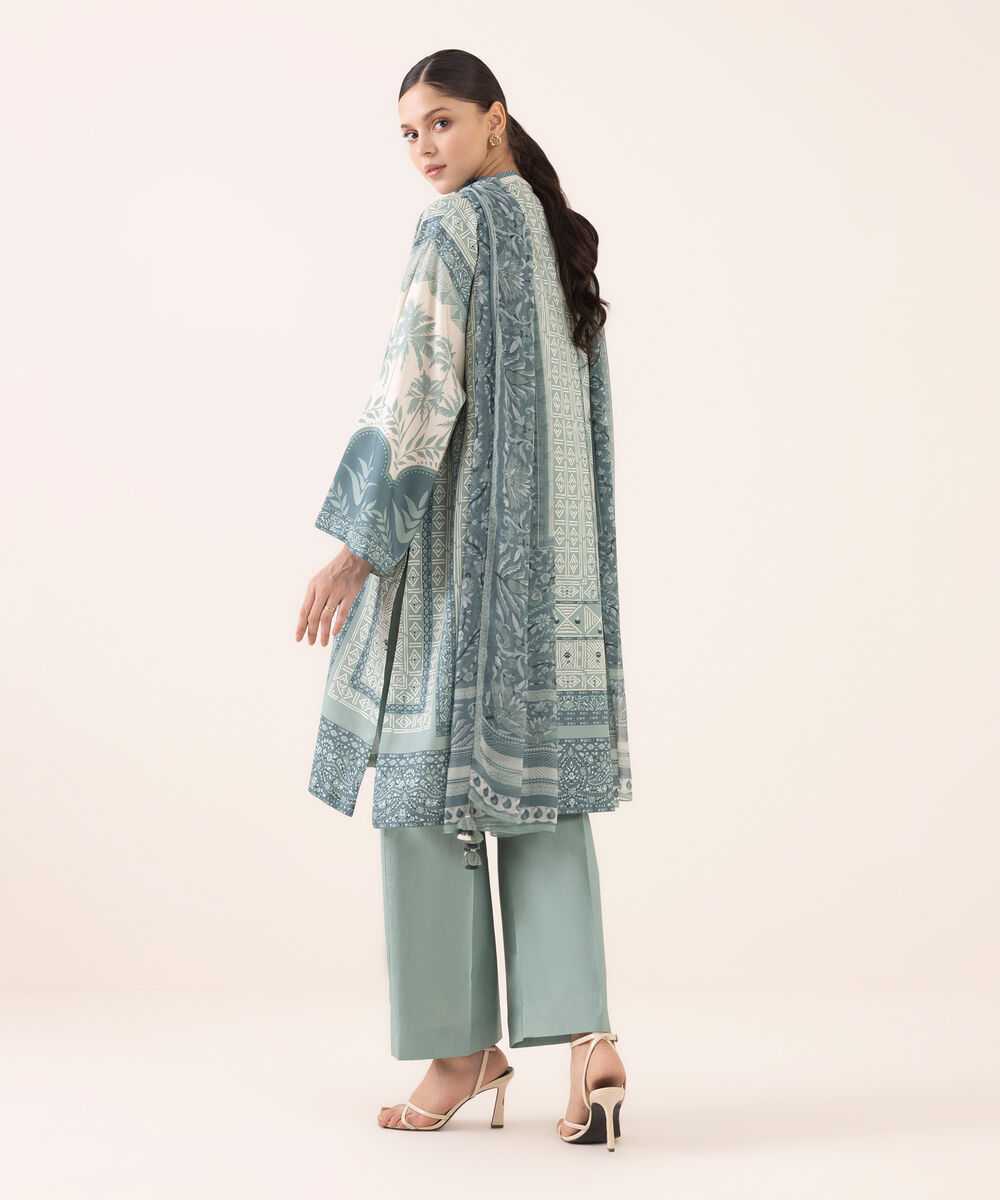 Women's Unstitched Arabic Lawn Printed Grey 3 Piece Suit