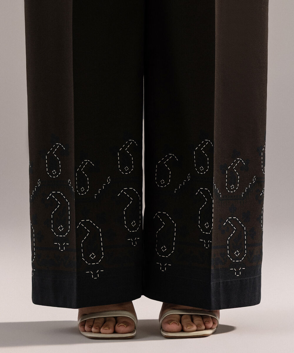 Women's RTW Cambric Printed Dark Olive Green Culottes