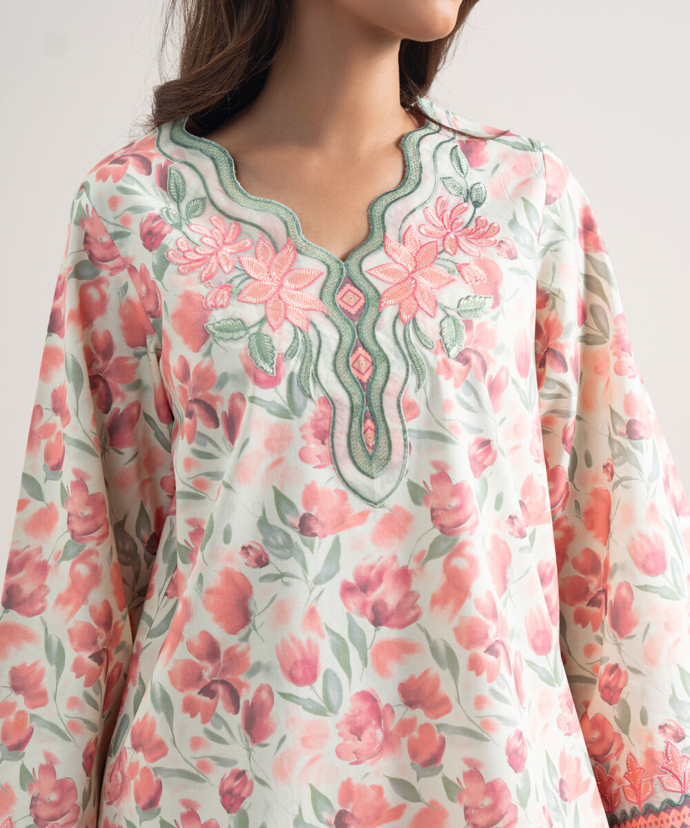 Women's Unstitched Lawn Embroidered Multi 2 Piece Suit