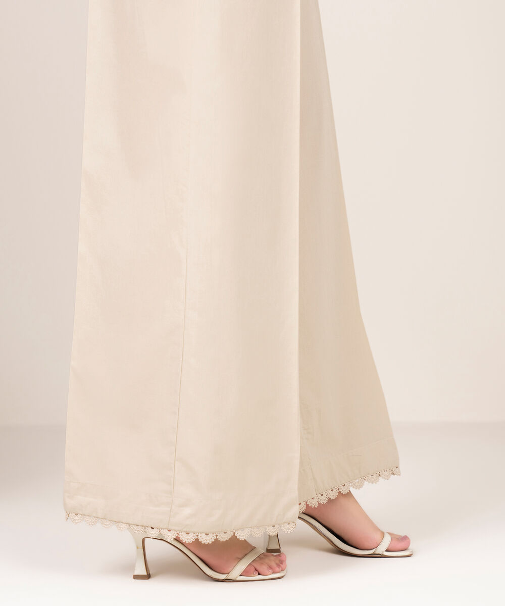 Women's RTW Viscose Linen Solid Beige Flared Pants