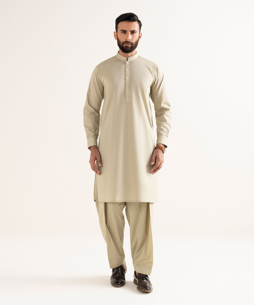 Men's Latha Plain Khaki Kurta Shalwar