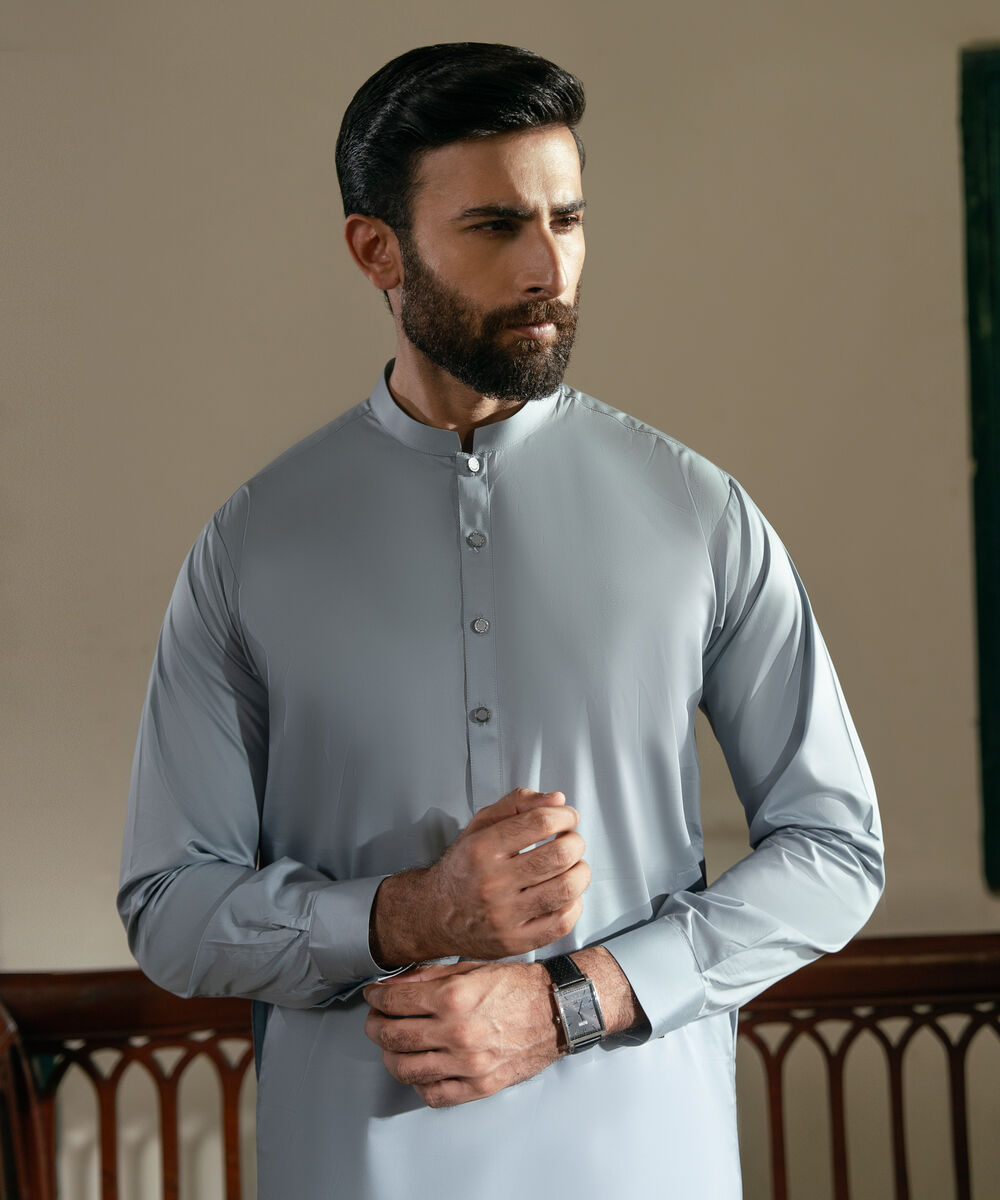 Men's Unstitched 2-Piece Luxury Giza Cotton Light Grey Suit