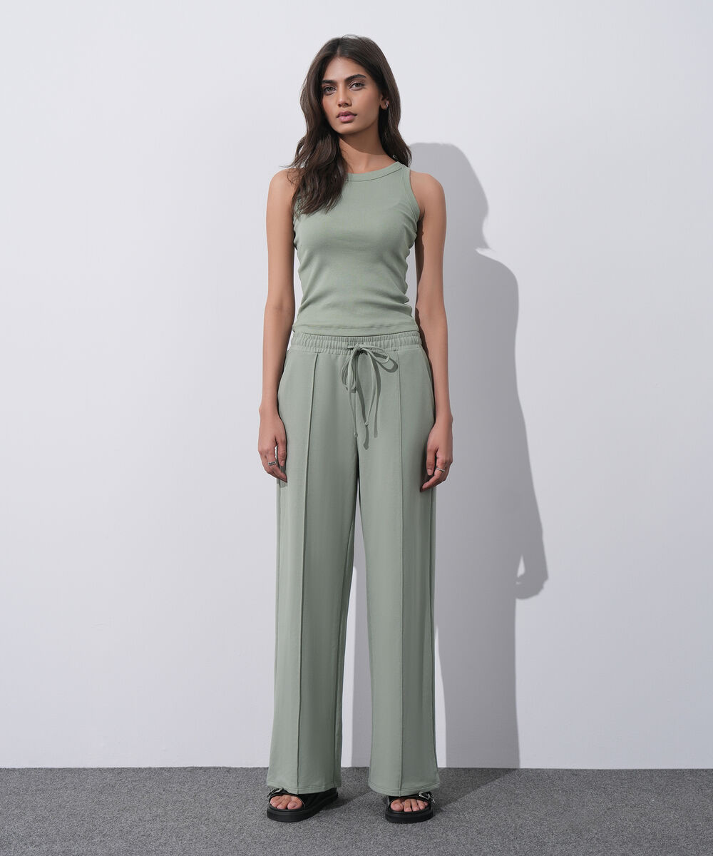 Women's Western Wear Green Ribbed Vest