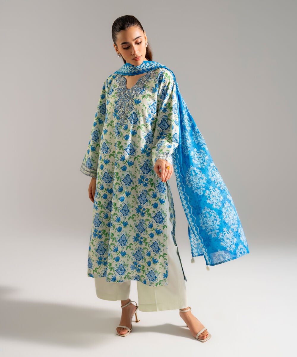 Women's RTW Cambric Embroidered Multi 3 Piece Suit