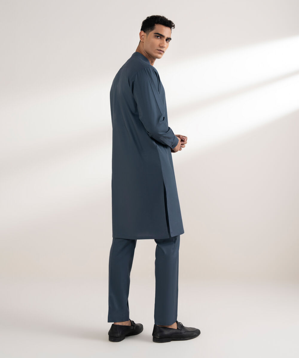 Men's Stitched 100% Cotton Navy Blue Suit