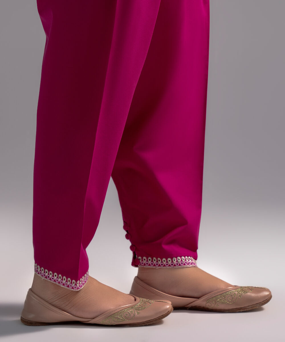 Women's RTW Cambric Embroidered Pink Skinny Shalwar