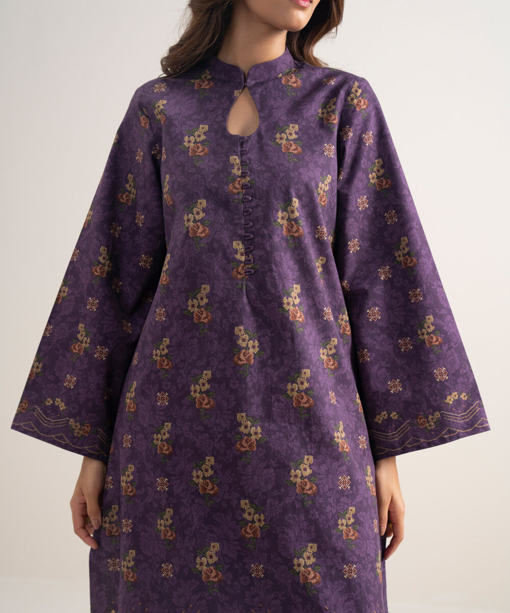 Women's Unstitched Cotton Embroidered Purple