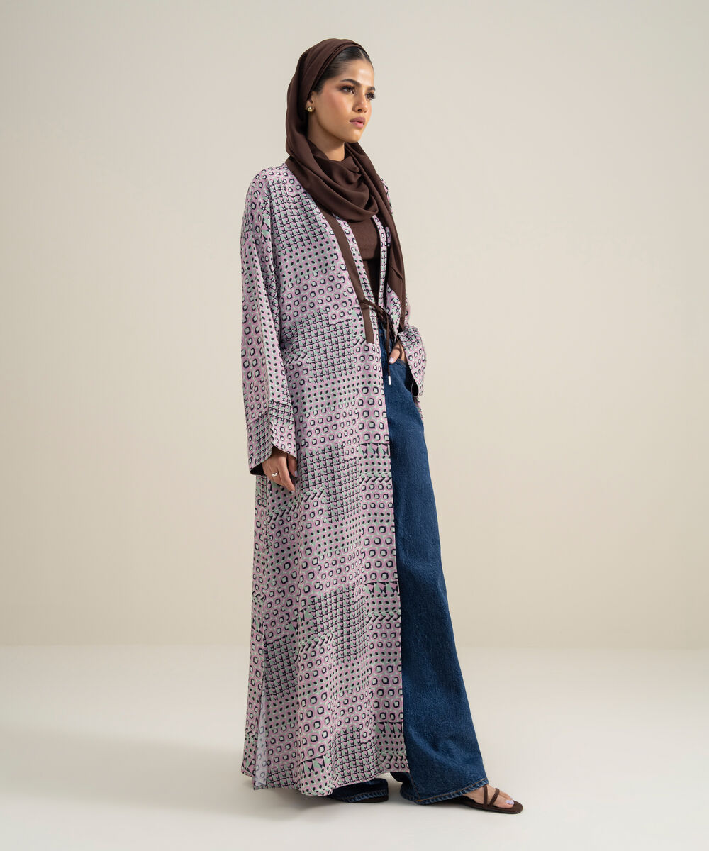 Women's Polyester Multi Kimono Printed Abbaya Set