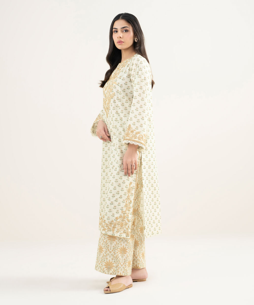 Women's RTW Slub Lawn Embroidered Mint Green A-Line Shirt