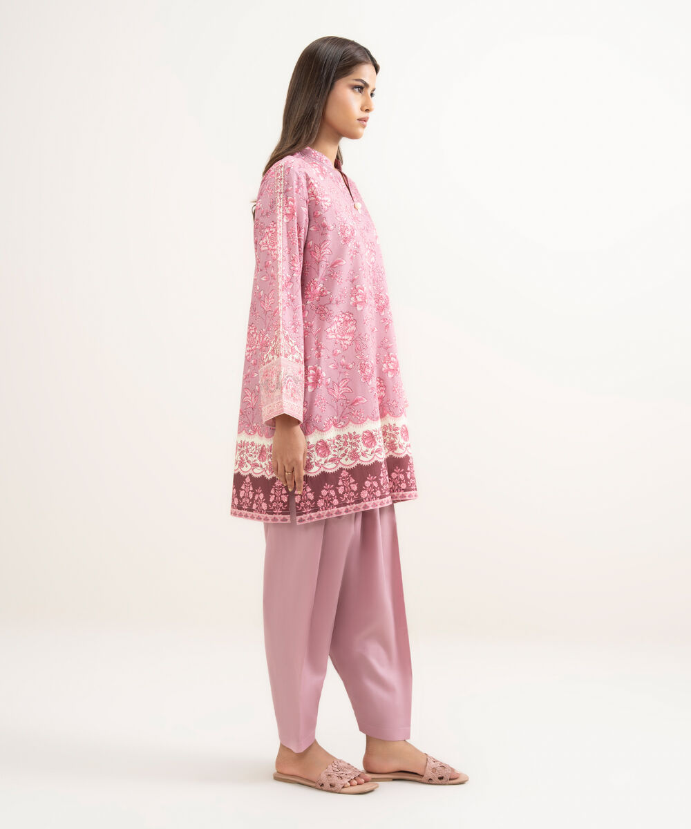 Women's RTW Cambric Embroidered Pink Straight Shirt