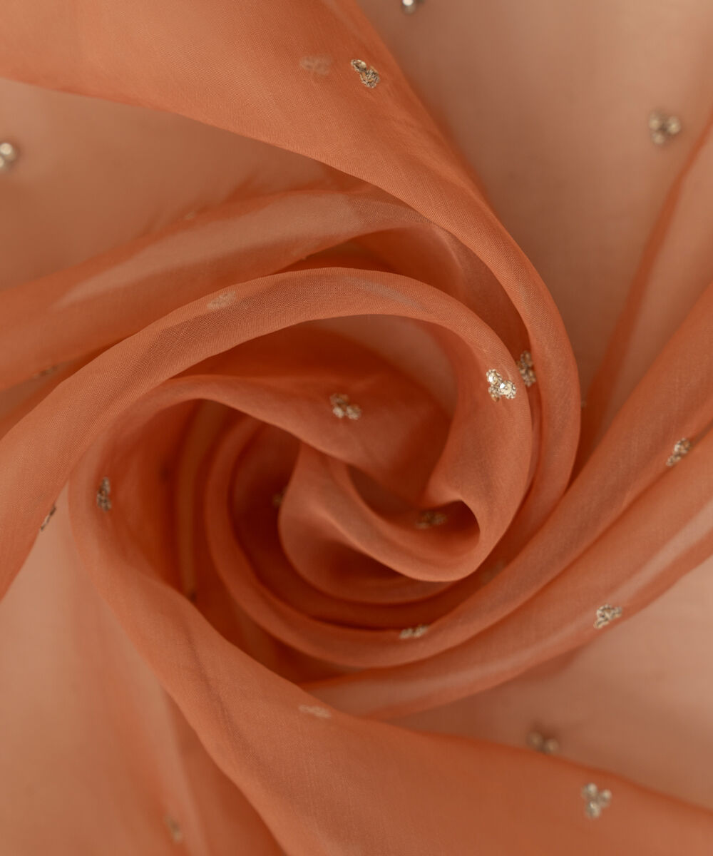 Women's Blended Organza Orange Embroidered Dupatta