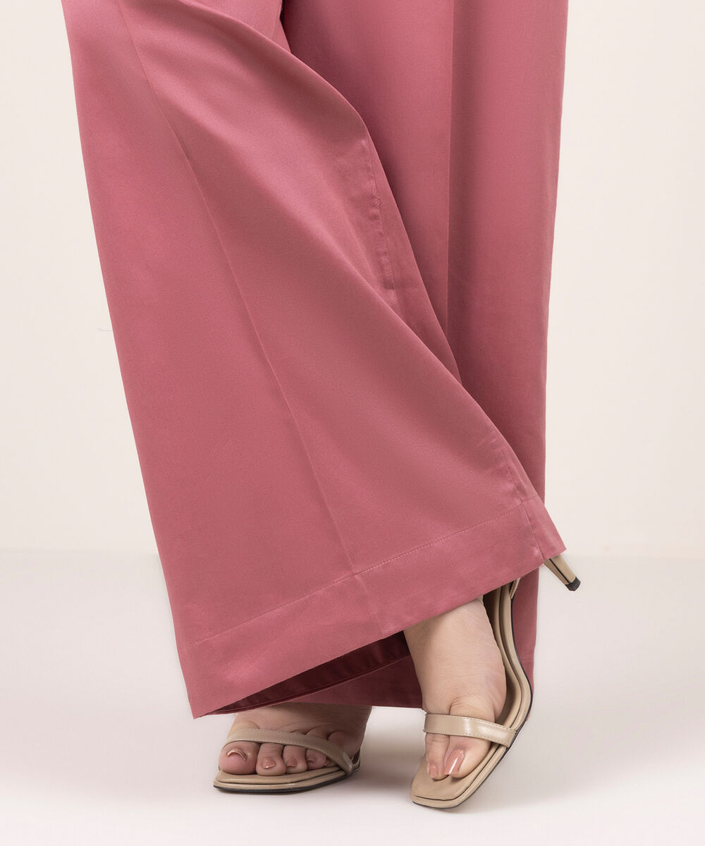 Women's RTW Cambric Solid Pink Flared Pants