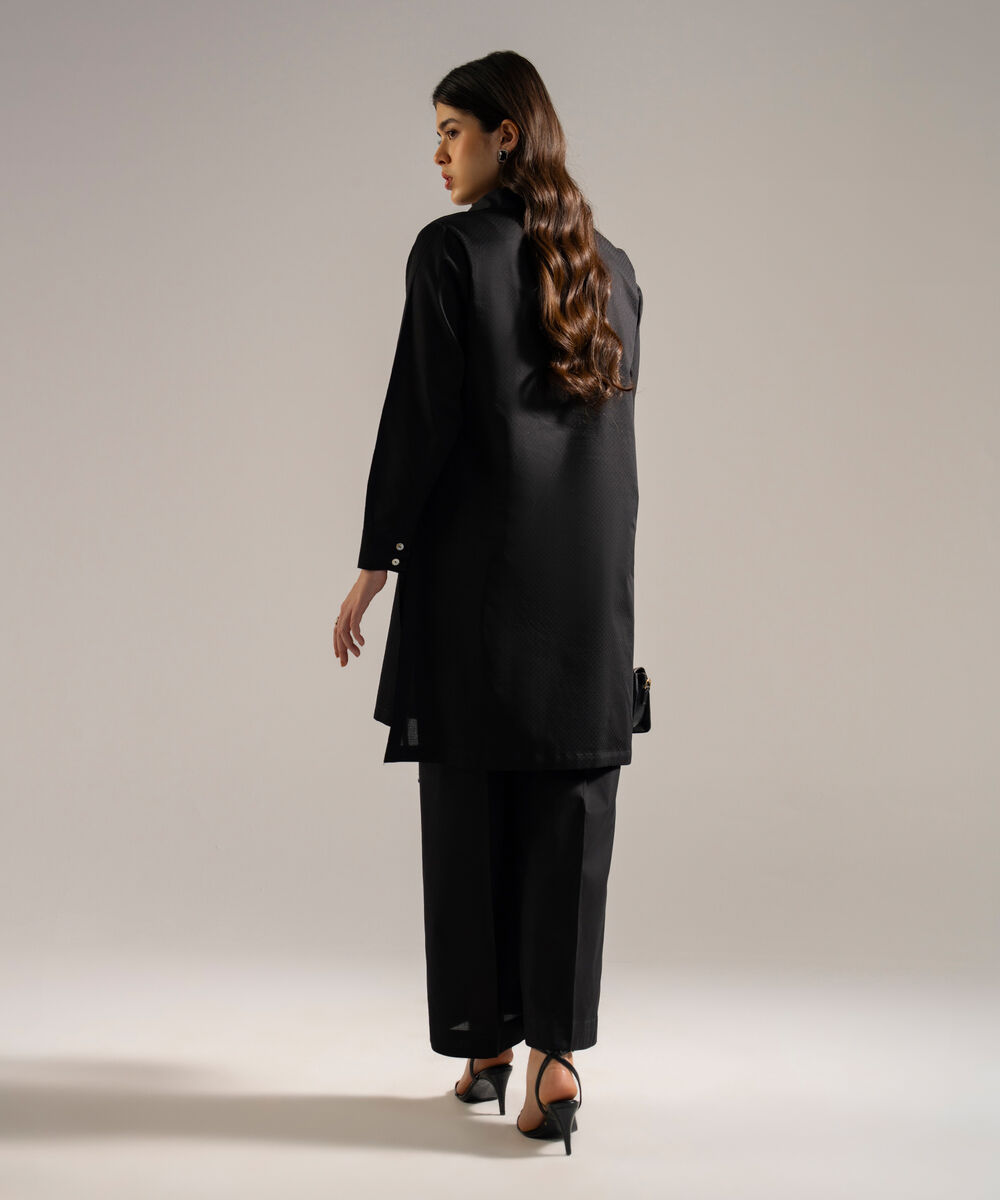 Women's RTW Dobby Solid Black Straight Shirt