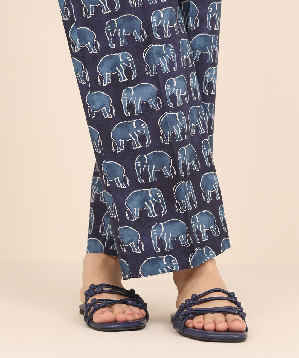 Women's RTW Cambric Blue Printed Straight Pants