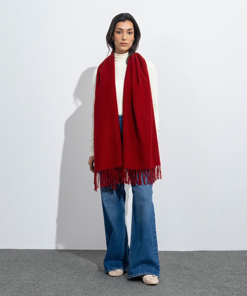 Women's Western Wear Red Woollen Scarf