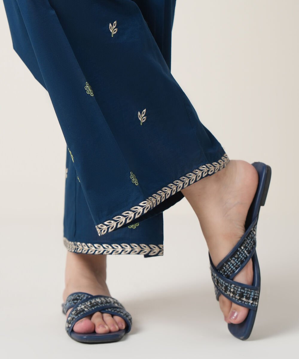Women's RTW Cross Hatch Blue Embroidered Trousers
