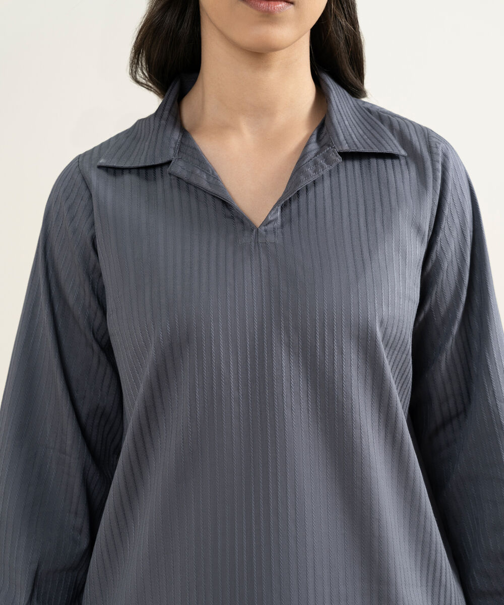Women's RTW Dobby Solid Grey Straight Shirt