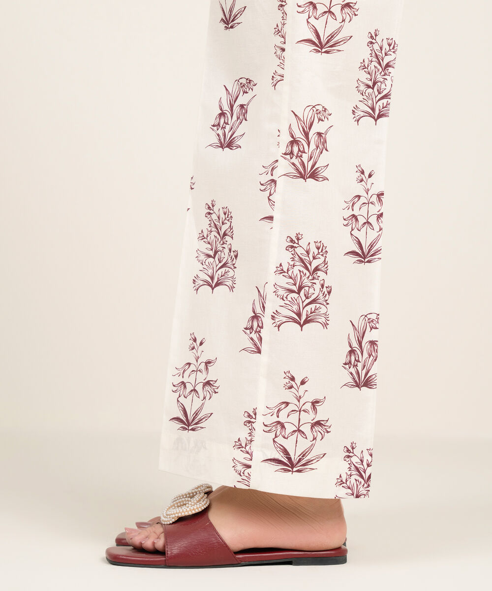 Women's RTW Cambric Printed Off White Straight Pants