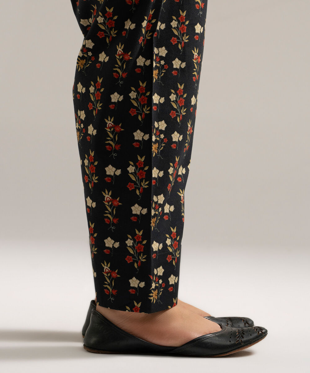 Women's RTW Cambric Printed Black Skinny Shalwar