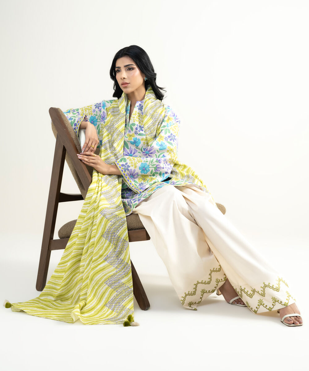 Women's Unstitched Lawn Multi Embroidered 3 Piece Suit