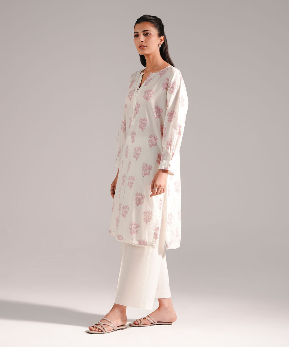 Women's RTW Lawn Printed Off White Straight Shirt