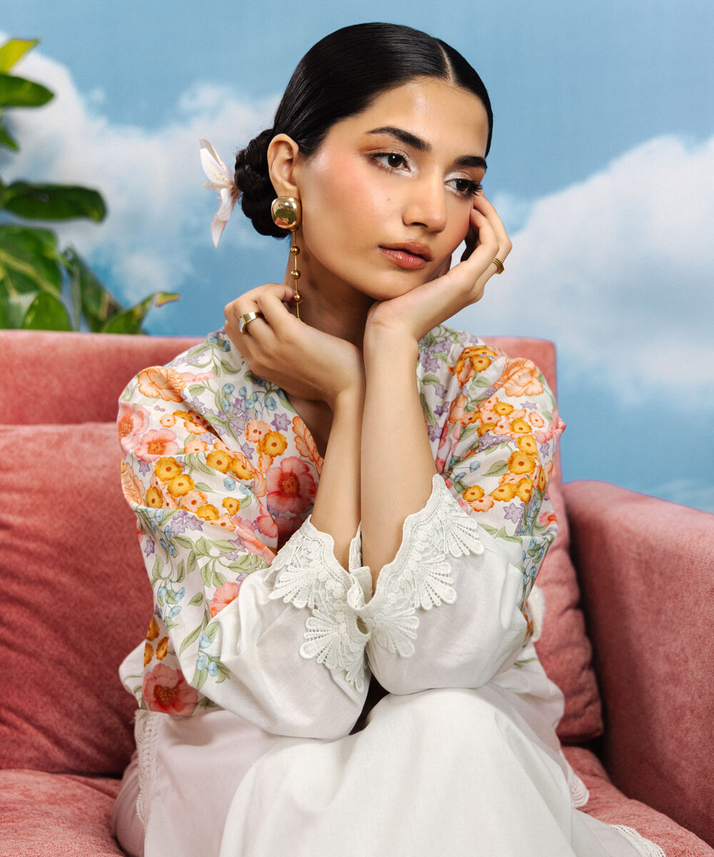 Women's RTW Lawn Printed White 2 Piece Suit