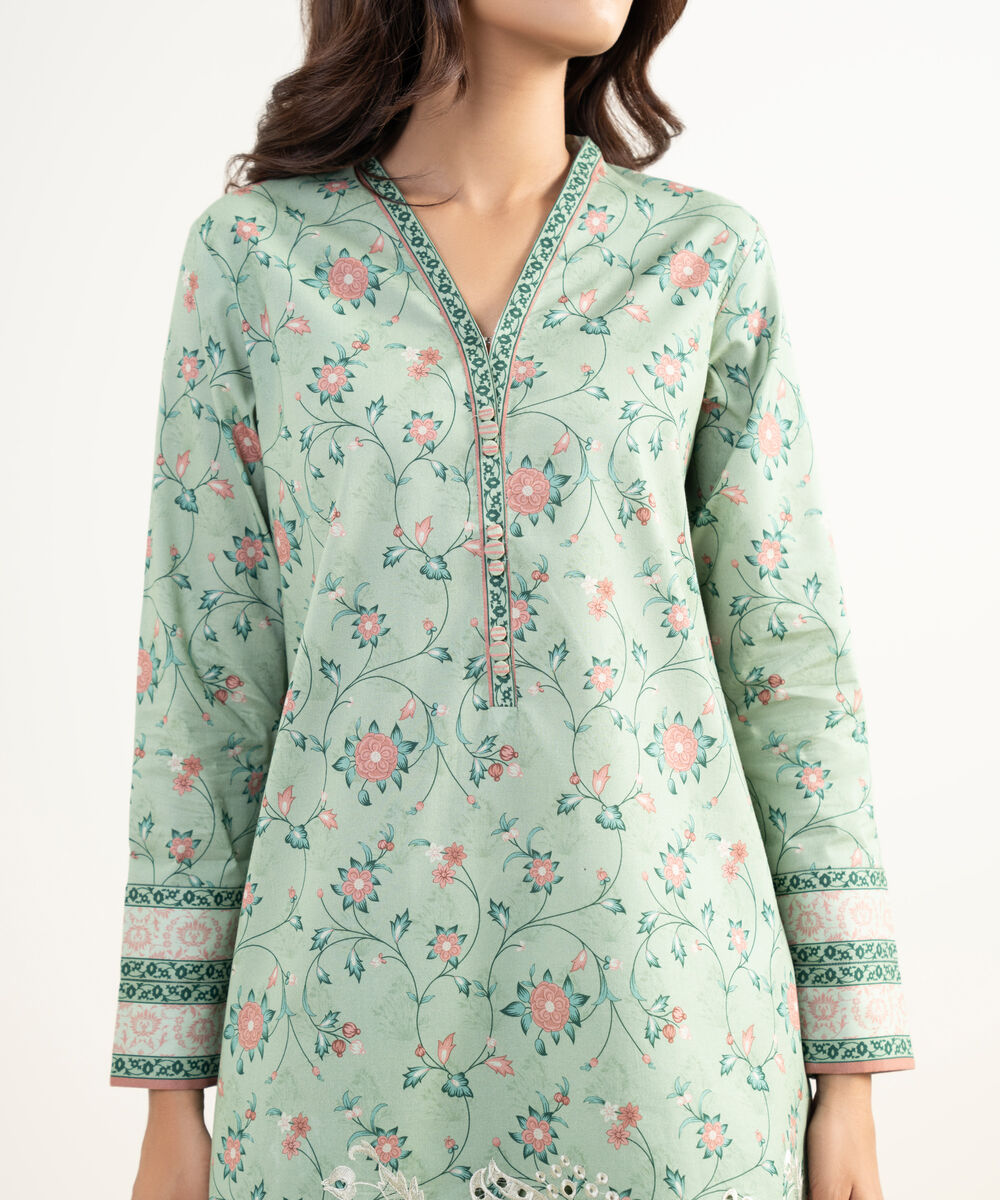Women's Unstitched Lawn Embroidered Green 2 Piece Suit