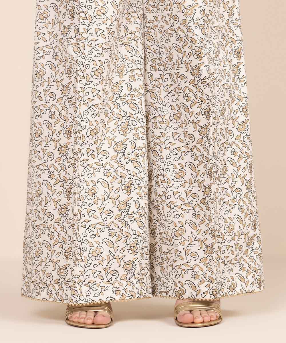 Women's RTW Cambric White Printed Flared Pants