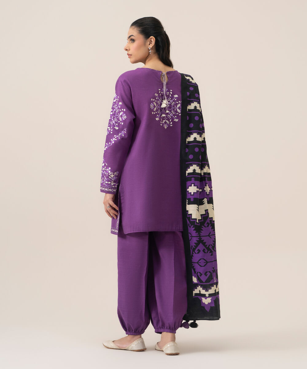 Women's Unstitched Premium Khaddar Embroidered Mauve 3 Piece Suit