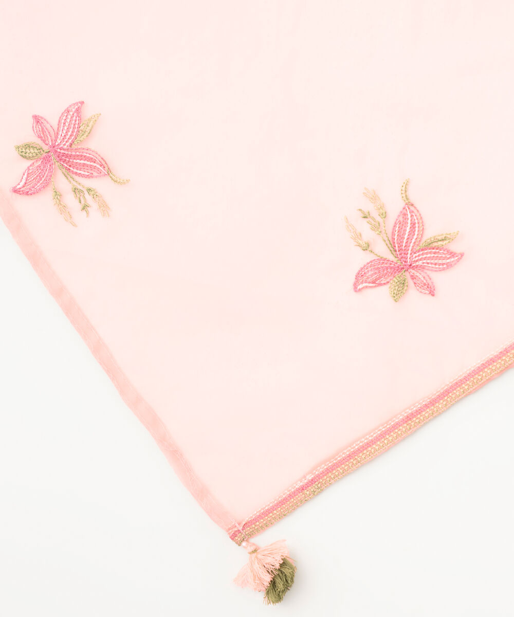 Blended Organza Embroidered Pink Dupatta