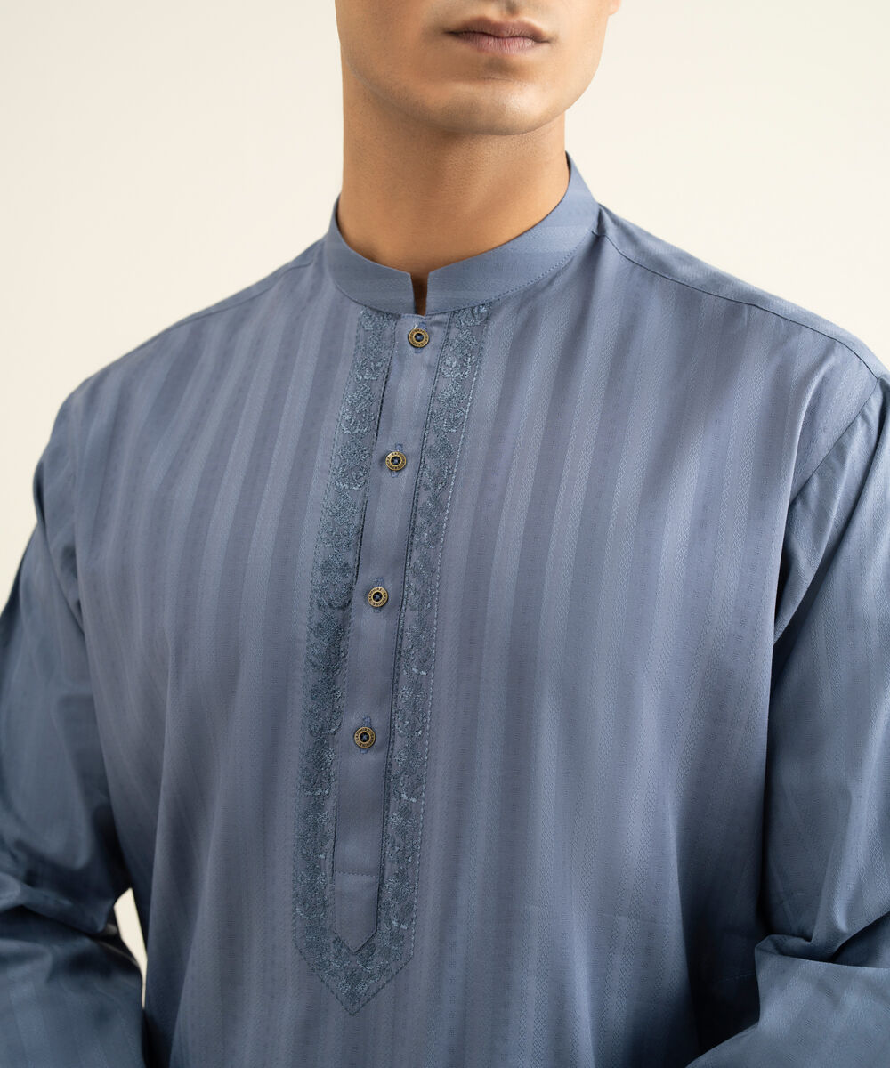 Men's grey Leno Jacquard Kurta