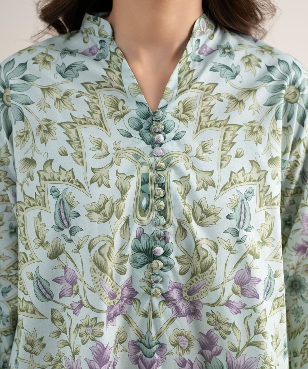 Women's Unstitched Lawn Printed Green 3 Piece Suit