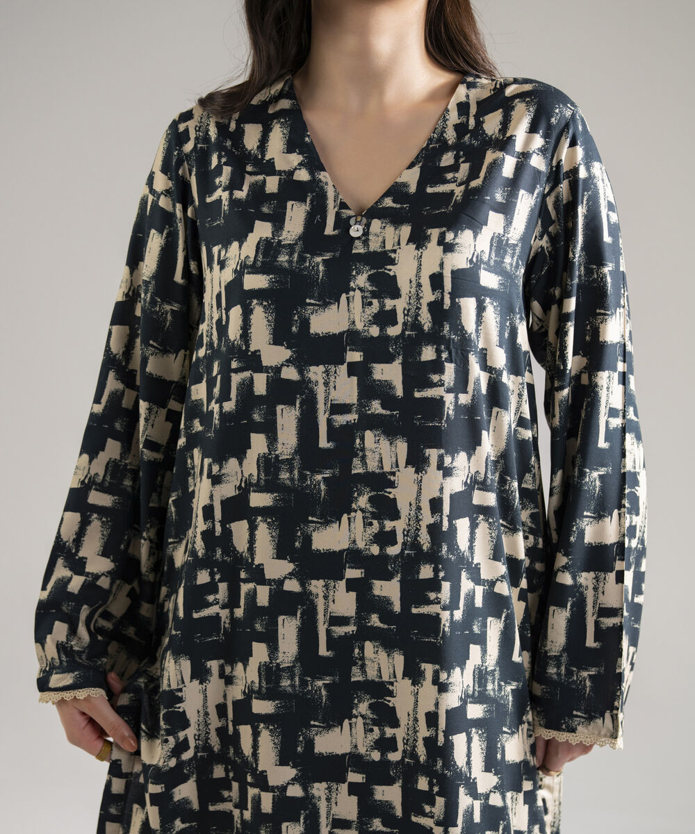 Women's RTW Arabic Lawn Printed Dark Blue 2 Piece Suit