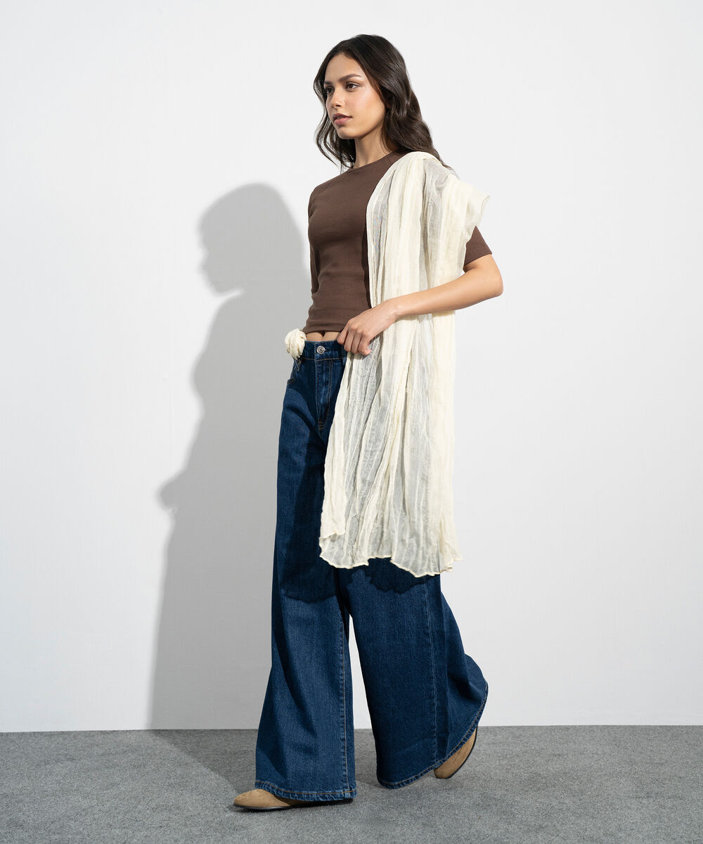 Women's Western Off White Textured Rectangular Scarf