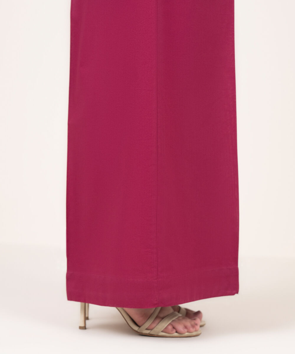 Women's RTW Cotton Solid Magenta Flared Pants