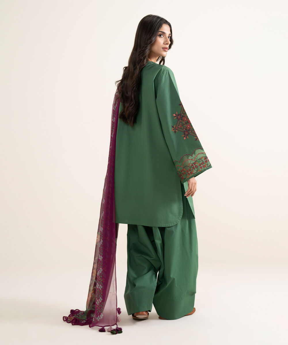 Women's Unstitched Textured Lawn Embroidered Green 3 Piece Suit
