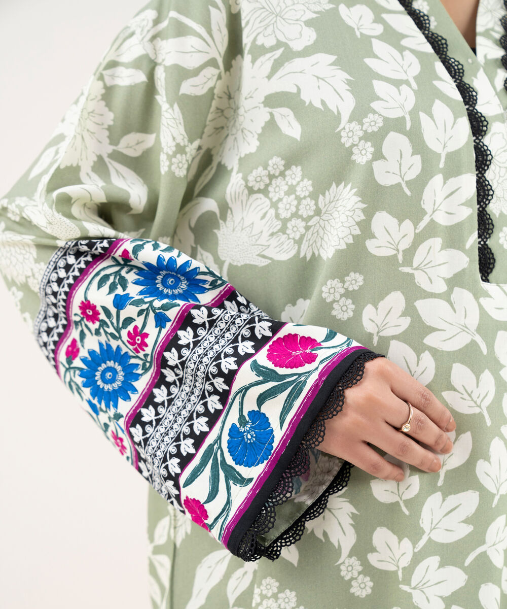 Women's RTW Viscose Linen Printed Straight Olive Green Shirt