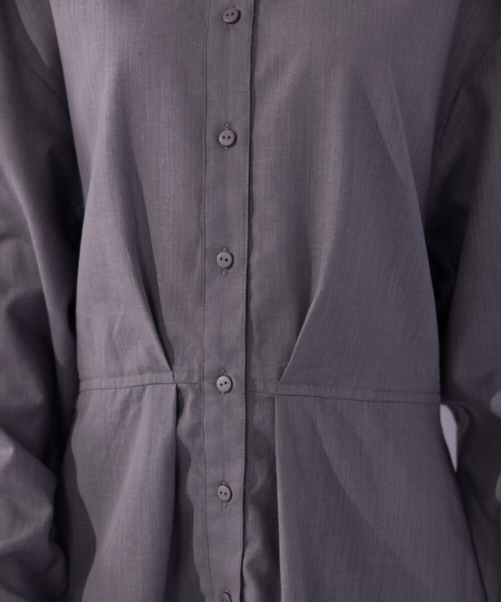 Women's Western Wear Grey Button- Through Linen Blend Dress