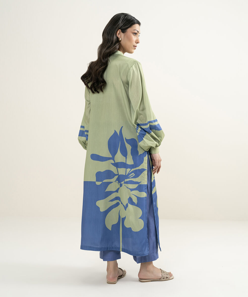 Women's RTW Blended Grip Silk Printed Blue 2 Piece Suit