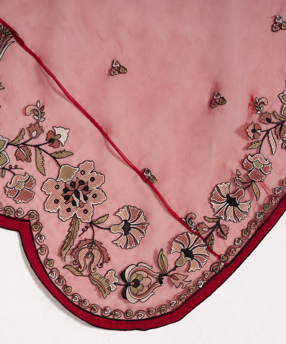 Blended Organza Embroidered Red Dupatta