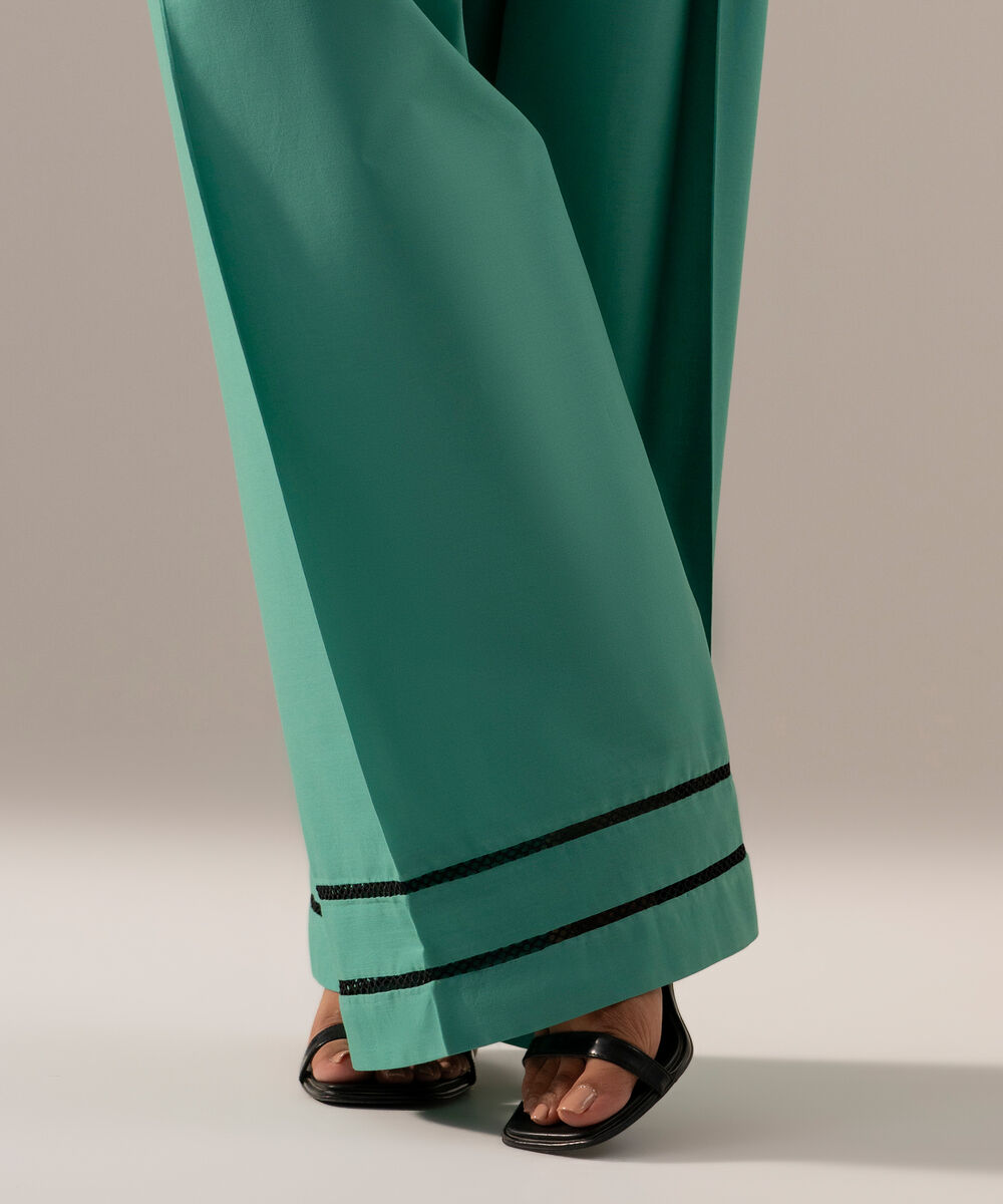 Women's RTW Cambric Solid Green Farshi Shalwar