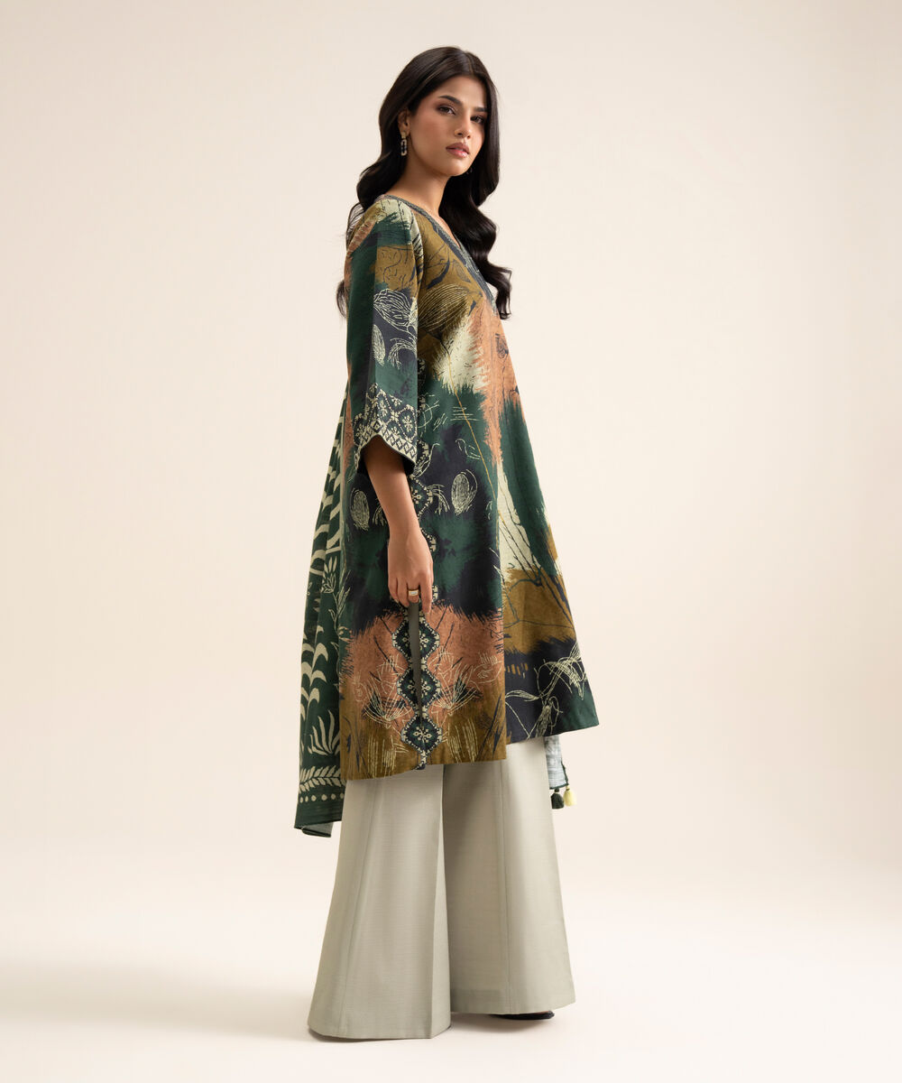Women's Unstitched Light Khaddar Printed Multi 3 Piece Suit