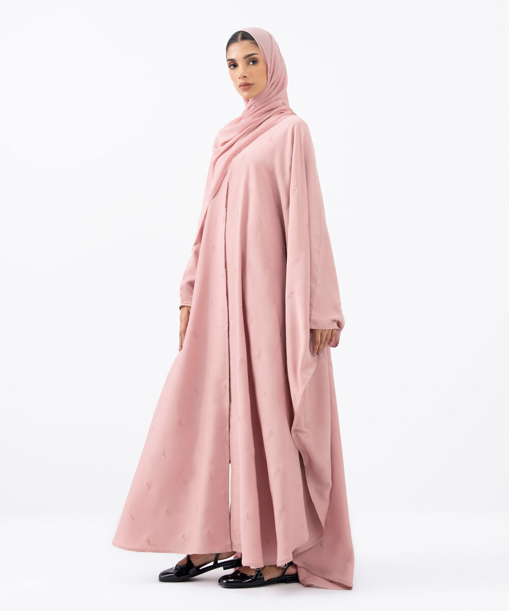 Women's Pink Polyester Abaya Set