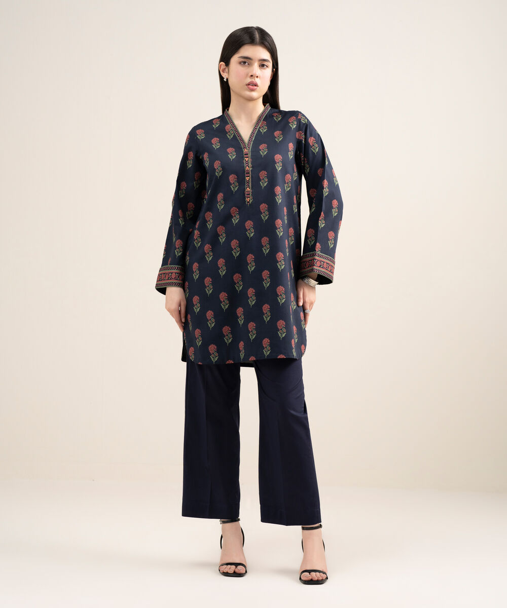 Women's Unstitched Lawn Printed Blue Shirt